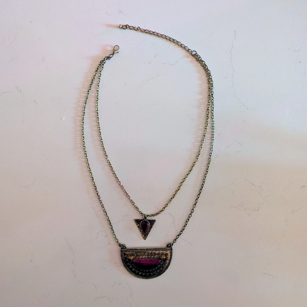 Chic Gold and Purple Layered Necklace